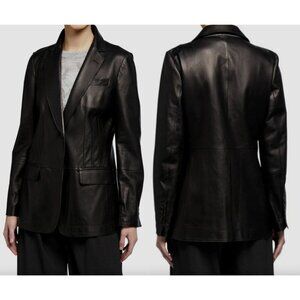 $7895 Brunello Cucinelli Black Leather Single Breasted Blazer Jacket sz IT 42/6